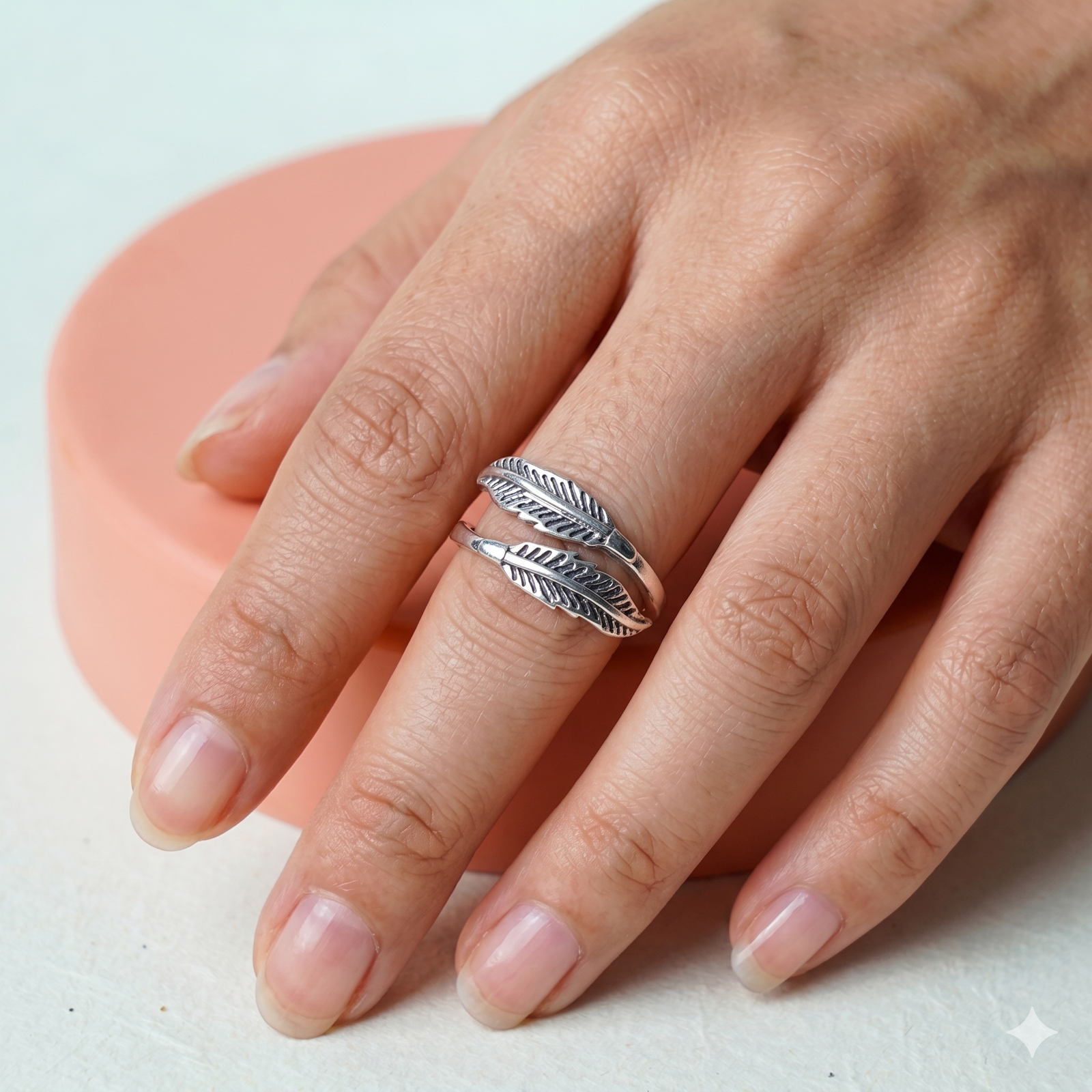 Oxidised finish Leaf Plain 925 Sterling Solid Silver Ring - Image 3