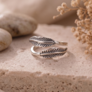 Oxidised finish Leaf Plain 925 Sterling Solid Silver Ring