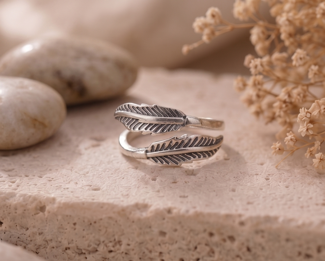Oxidised finish Leaf Plain 925 Sterling Solid Silver Ring
