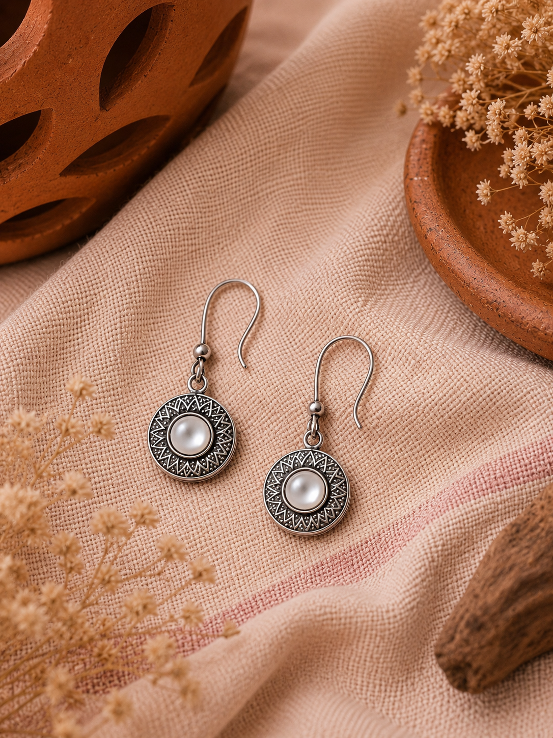 925 Sterling Silver Mother of Pearl Danglers - Image 3