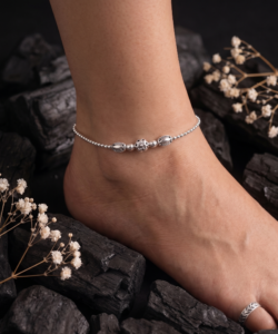 Floral Bead Accent 925 Sterling Silver Anklet
