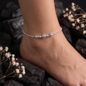 Floral Bead Accent 925 Sterling Silver Anklet