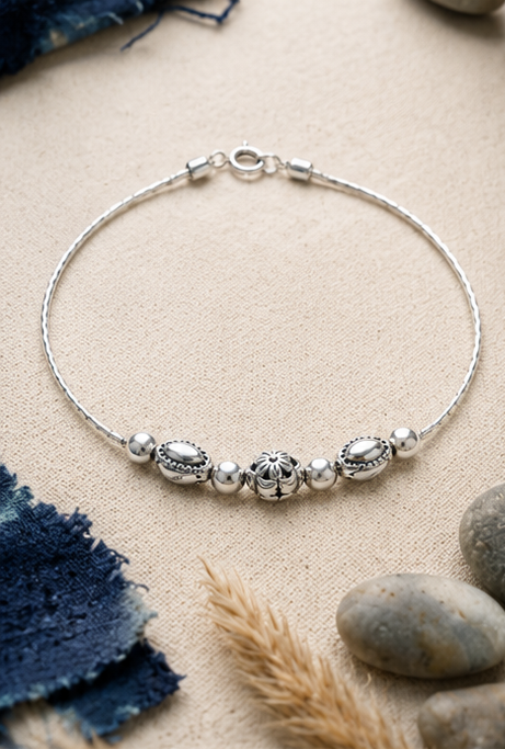 Floral Bead Accent 925 Sterling Silver Anklet - Image 3