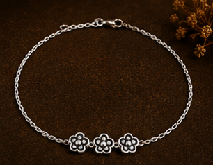 Floral Trio 925 Sterling Silver Anklet - Image 3