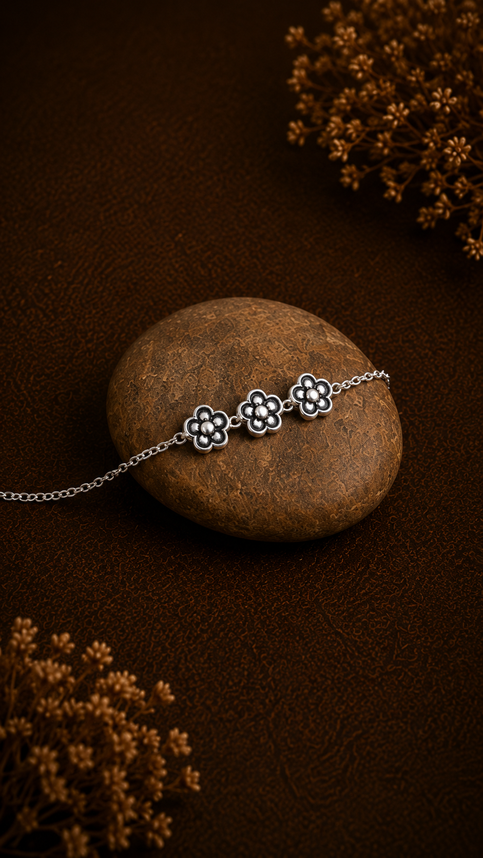 Floral Trio 925 Sterling Silver Anklet - Image 2