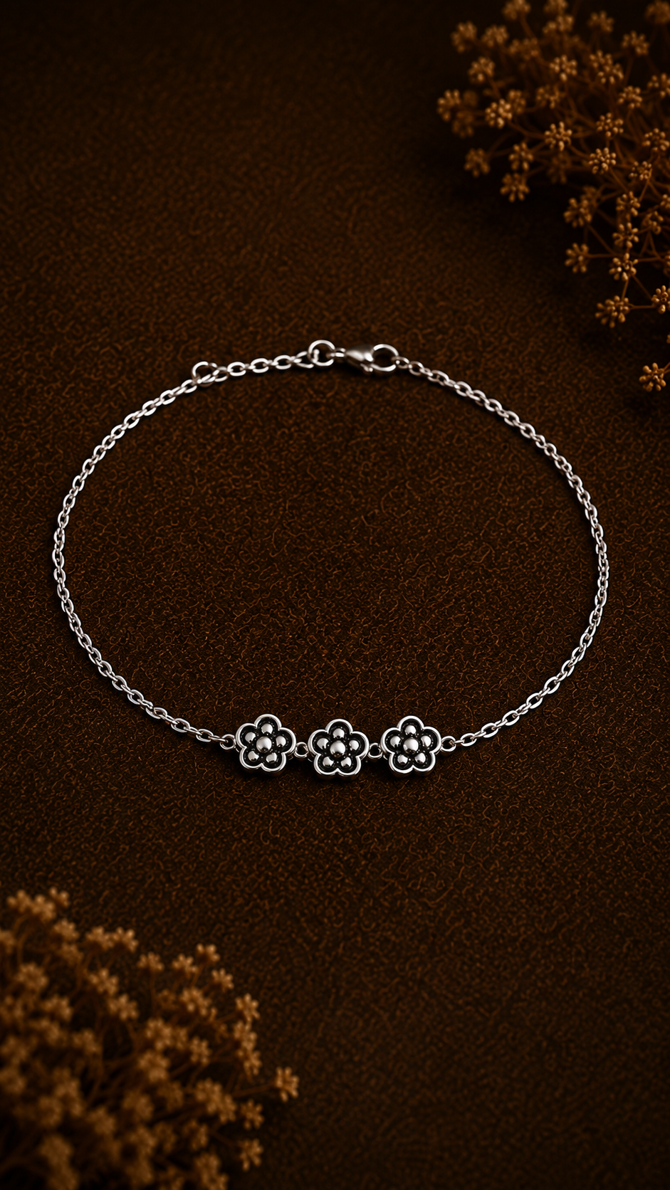 Floral Trio 925 Sterling Silver Anklet - Image 3