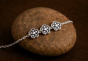 Floral Trio 925 Sterling Silver Anklet - Image 2
