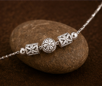 Geo-Tribal Statement 925 Sterling Silver Anklet - Image 3