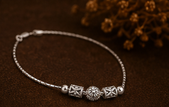 Geo-Tribal Statement 925 Sterling Silver Anklet - Image 2