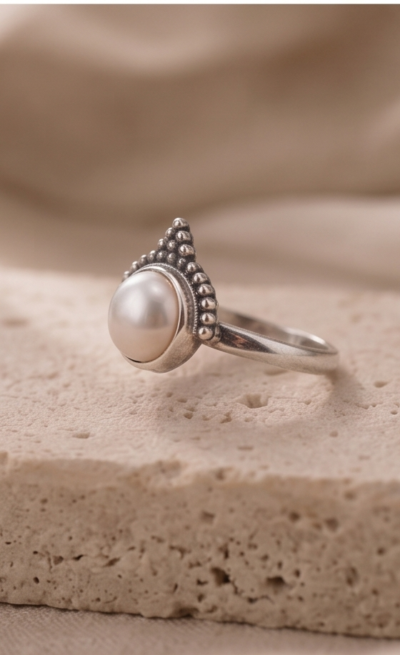 Regal Pearl Tiara 925 Sterling Silver Ring - Image 2