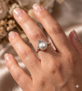 Regal Pearl Tiara 925 Sterling Silver Ring