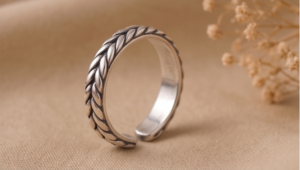 Heritage Wheat Leaf Adjustable 925 Sterling Silver Band