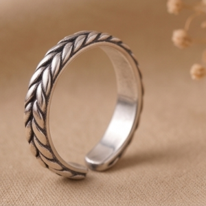 Heritage Wheat Leaf Adjustable 925 Sterling Silver Band