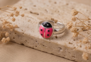 Whimsical Ladybug Enamel Adjustable 925 Sterling Silver Ring