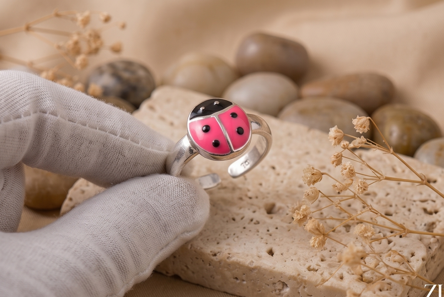 Whimsical Ladybug Enamel Adjustable 925 Sterling Silver Ring - Image 3