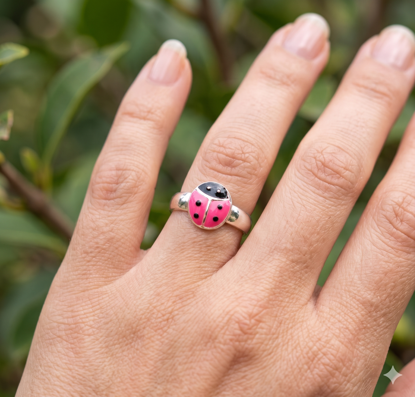 Whimsical Ladybug Enamel Adjustable 925 Sterling Silver Ring - Image 4