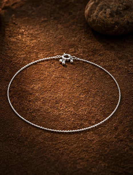 Minimalist small beads 925 Sterling Silver Anklet - Image 4