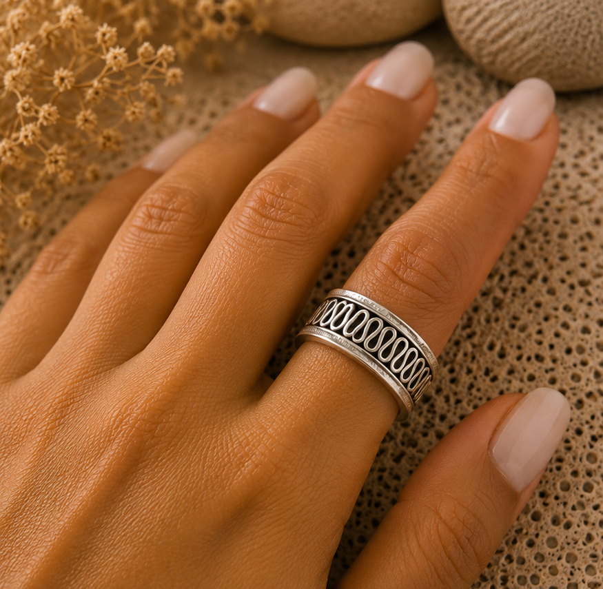 Grecian Meander Pattern 925 Sterling Silver Band - Image 3