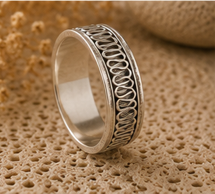 Grecian Meander Pattern 925 Sterling Silver Band