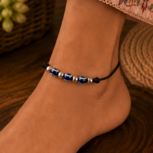 Protective Evil Eye 925 Sterling Silver Bead Anklet