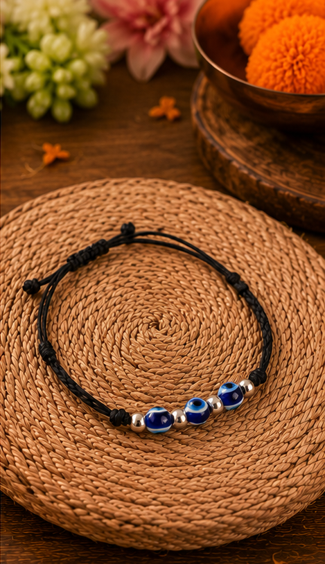 Protective Evil Eye 925 Sterling Silver Bead Anklet - Image 3
