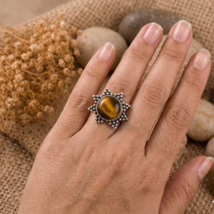 Radiant Sunburst Tiger’s Eye 925 Sterling Silver Ring