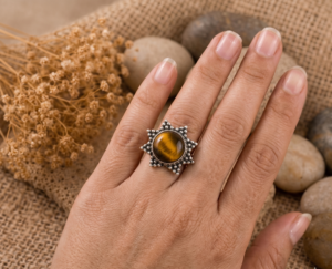 Radiant Sunburst Tiger’s Eye 925 Sterling Silver Ring