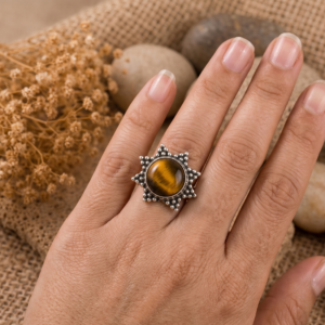 Radiant Sunburst Tiger’s Eye 925 Sterling Silver Ring