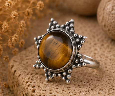 Radiant Sunburst Tiger’s Eye 925 Sterling Silver Ring - Image 3