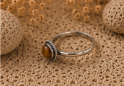 Earthbound Tiger’s Eye Solitaire 925 Sterling Silver Ring - Image 2