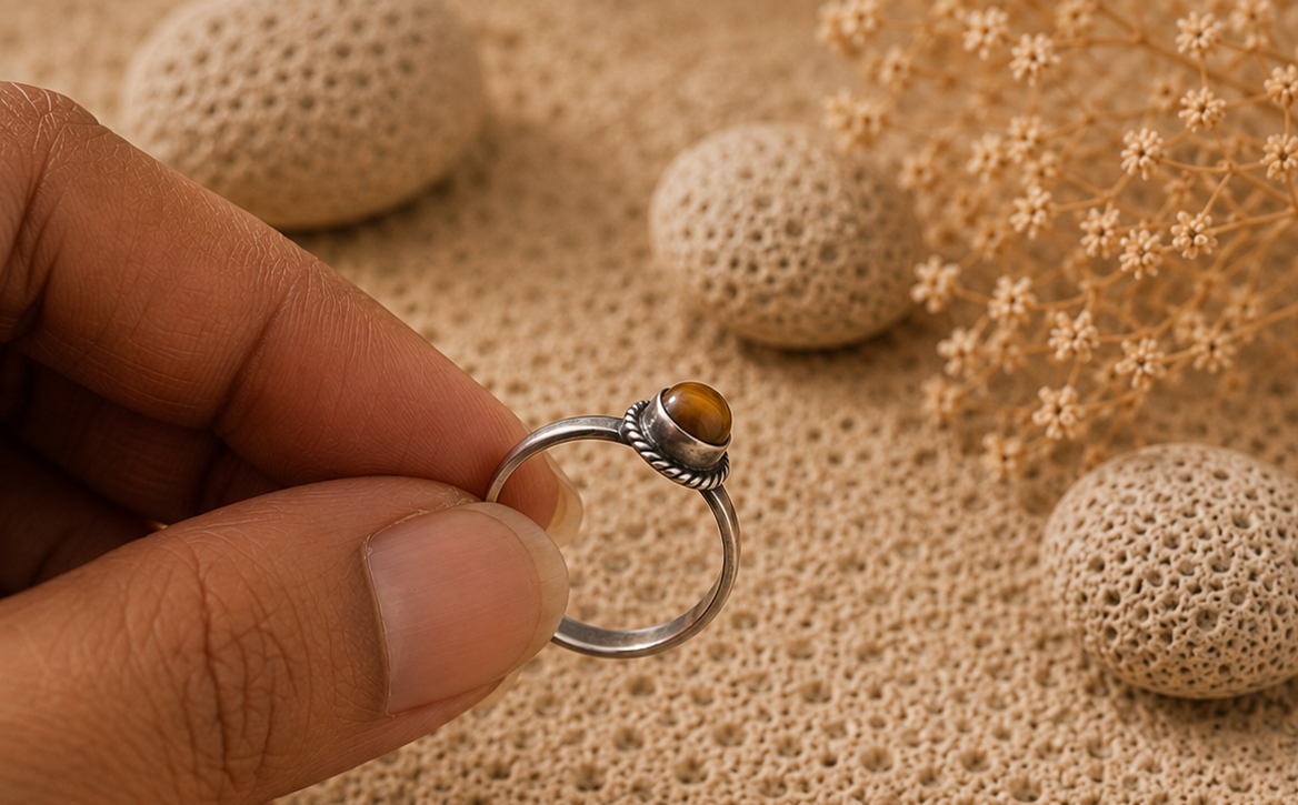 Earthbound Tiger’s Eye Solitaire 925 Sterling Silver Ring - Image 3