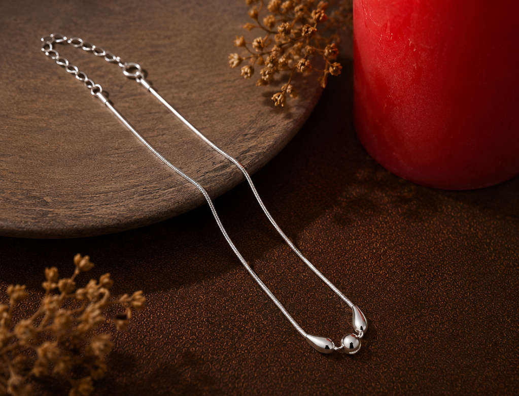 Minimalist Drop-Bead 925 Sterling Silver Anklet - Image 3
