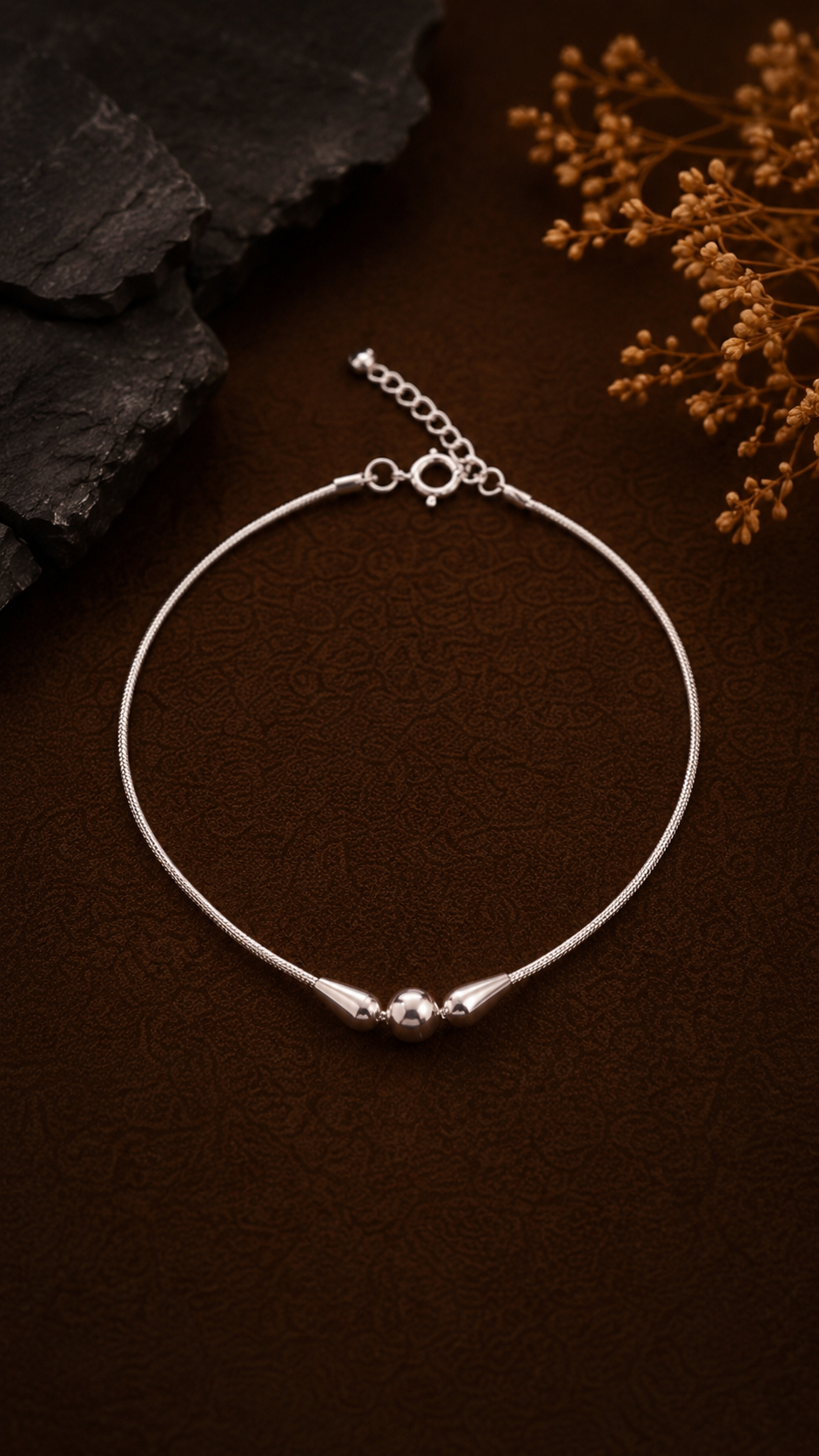 Minimalist Drop-Bead 925 Sterling Silver Anklet - Image 3