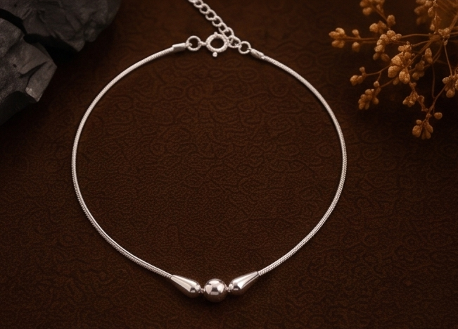 Minimalist Drop-Bead 925 Sterling Silver Anklet - Image 2
