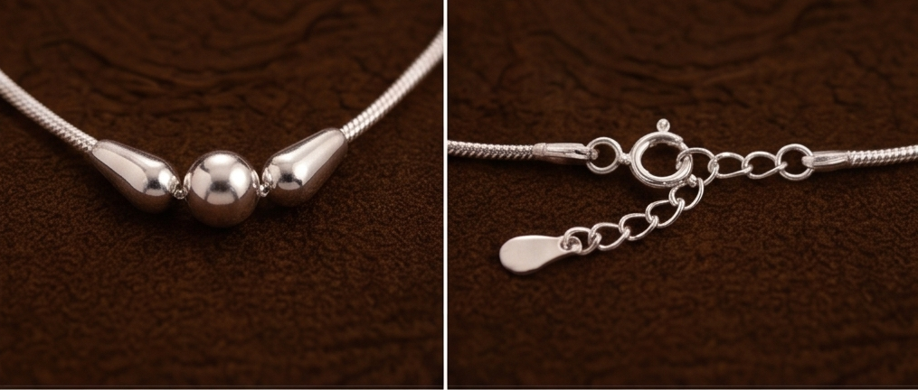Minimalist Drop-Bead 925 Sterling Silver Anklet - Image 4