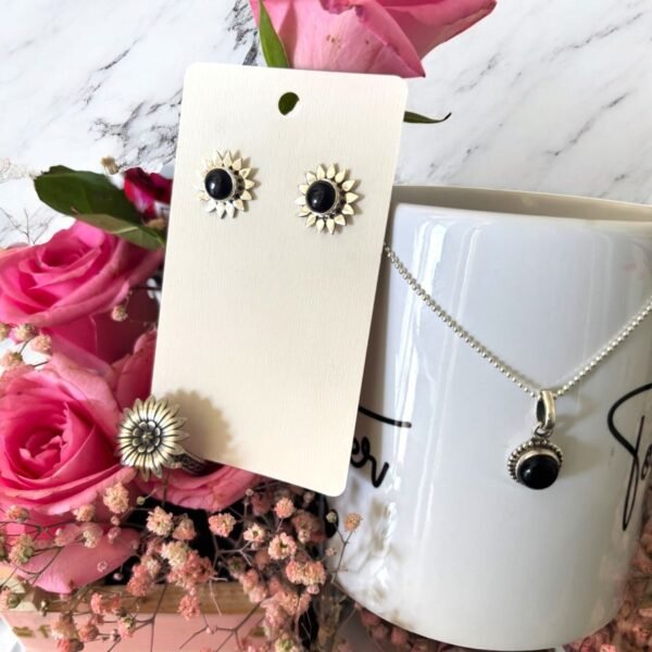 Sunflower earrings with black onyx stone - Image 2