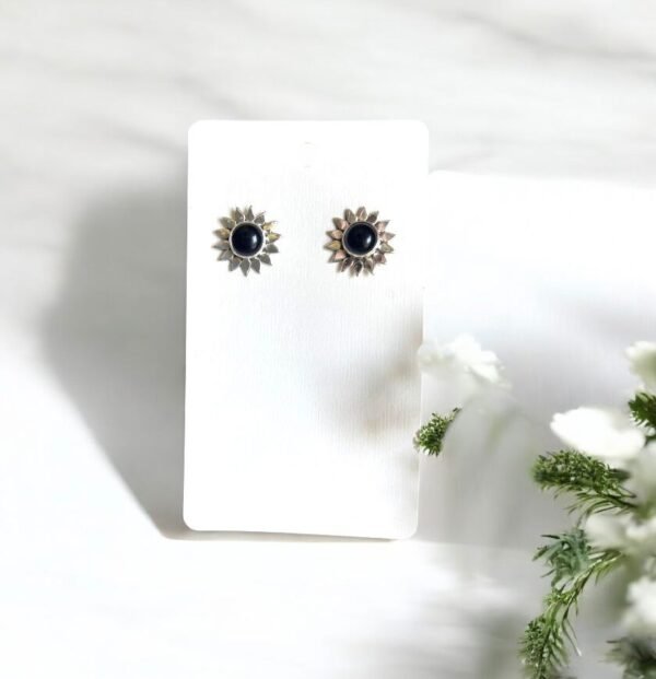 Sunflower earrings with black onyx stone