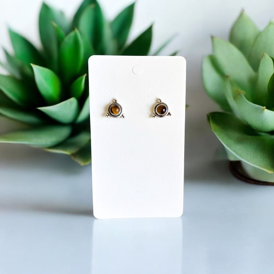 Alluring Rawa Work Around Tiger's Eye Silver  Stud  Earrings