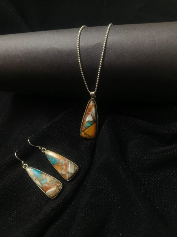 Multicolored casted stone earrings and pendant in 925 silver