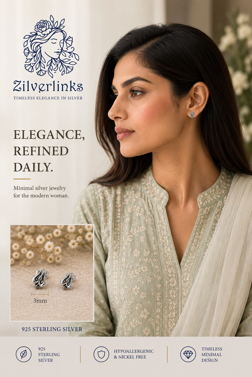 Trishul studs in 925 silver - Image 3