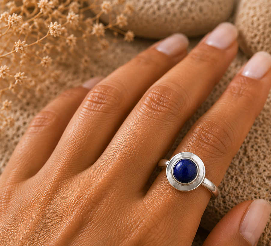 Deep Azure Lapis Lazuli Solitaire 925 Sterling Silver Ring