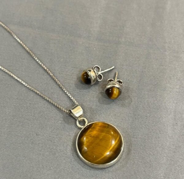 Tiger eye round pendant in 925 silver - Image 2