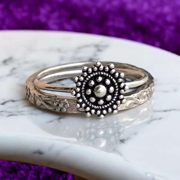 Flower work band ring - 925 silver - Image 2