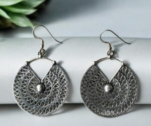 Round jaali work danglers in 925 silver