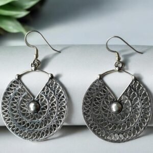 Round jaali work danglers in 925 silver