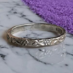Flower work band ring - 925 silver