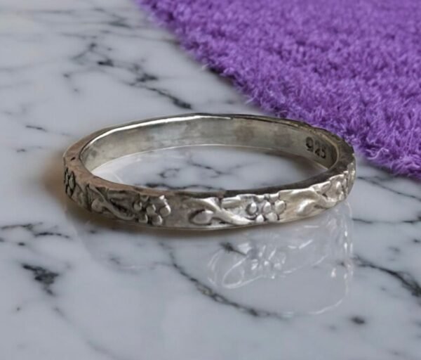Flower work band ring - 925 silver