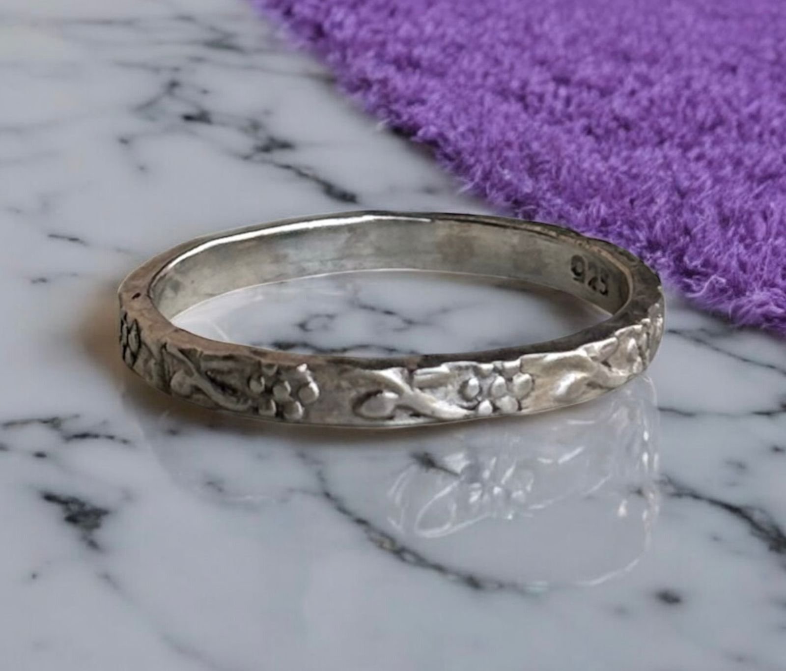 Flower work band ring - 925 silver