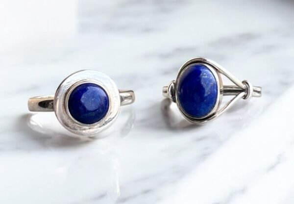 Round solid silver casting lapis stone ring - Image 2