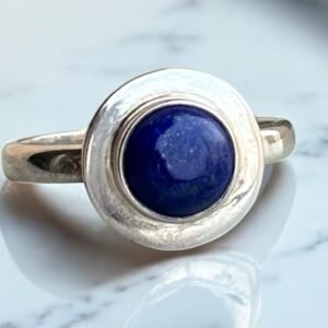 Round solid silver casting lapis stone ring